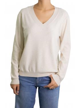 Maglioncino tinta unita con brillantini con scollo a V